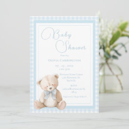 Convite Cute Bear Gingham Vintage Baby Shower