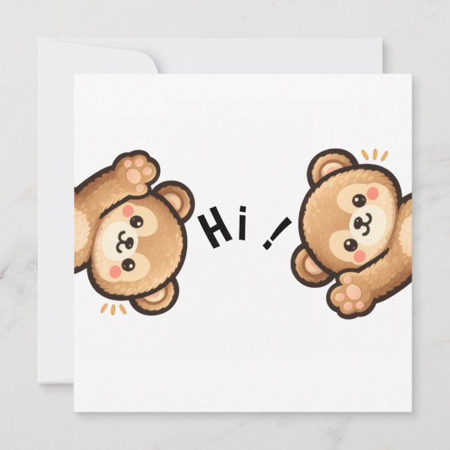 Convite Cute Bear Hi Invitation | Kawaii Greeting Card (Verso)