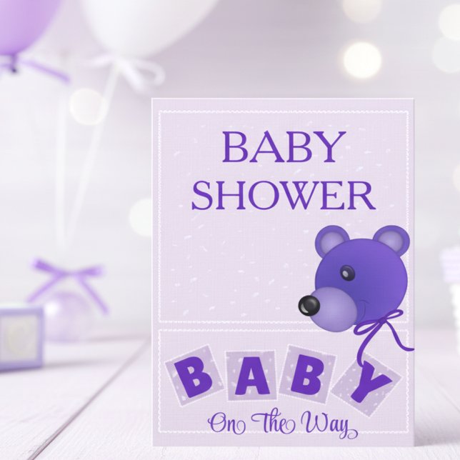 Convite Cute Bear Purple Blue Baby Shower Invitation (Soft and cute for both girls or boys so fits perfectly if you don't know the gender yet.)
