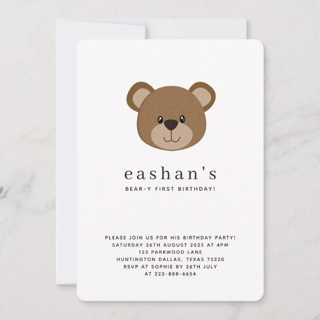 Convite Cute Bear-y First Birthday Photo Rounded (Frente)