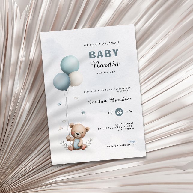 Convite Cute bearly can wait baby shower invitation (Bear themed baby shower invitation)