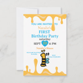Convite Cute Bee Honey Drivers primeiro aniversario Conite