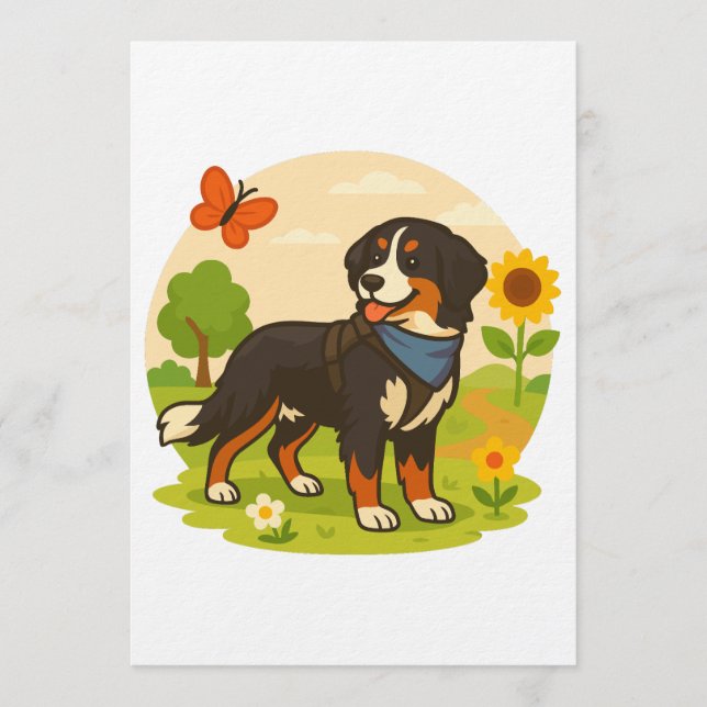Convite Cute Bernese Mountain Dog with Sunflower & Butterf (Frente)