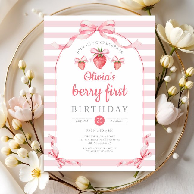 Convite Cute Berry First Girl 1st Birthday (Cute Berry First Girl 1st Birthday Invitation)