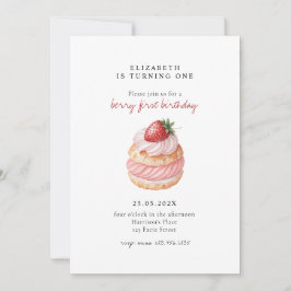 Convite Cute Berry Sweet Pink First Birthday