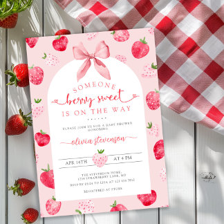 Convite Cute Berry Sweet Strawberry Scalloped Baby Shower