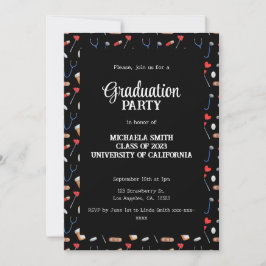 Convite Cute Black Doctor Pattern Graduation Party 