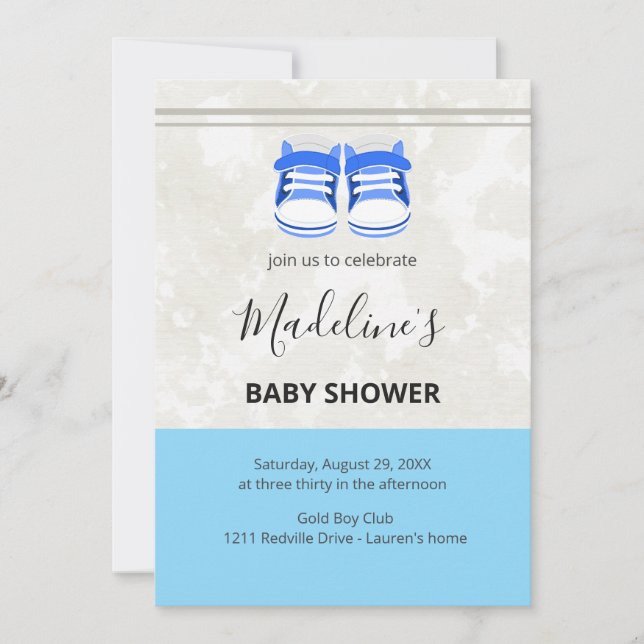 Convite Cute Blue Baby Shower Invitation – Baby Boy Custom (Frente)