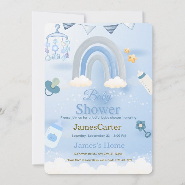 Convite Cute Blue Boy Baby Shower Invitation (Frente)