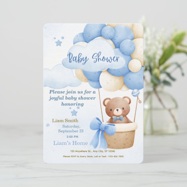 Convite Cute Blue Boy Baby Shower Invitation (Em pé/Frente)