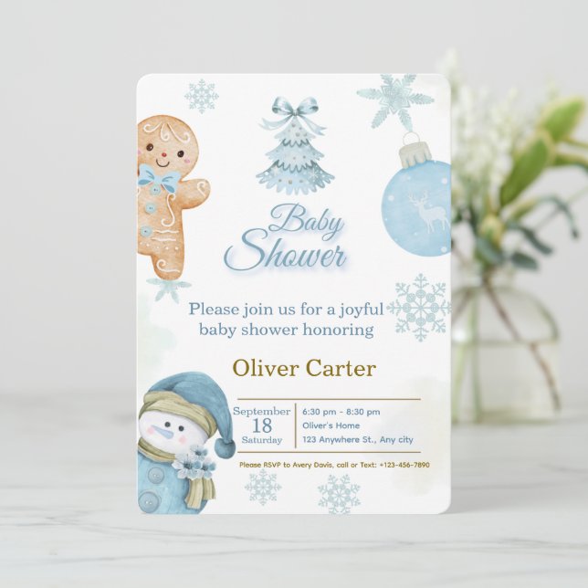 Convite Cute Blue Boy Baby Shower Invitation (Em pé/Frente)