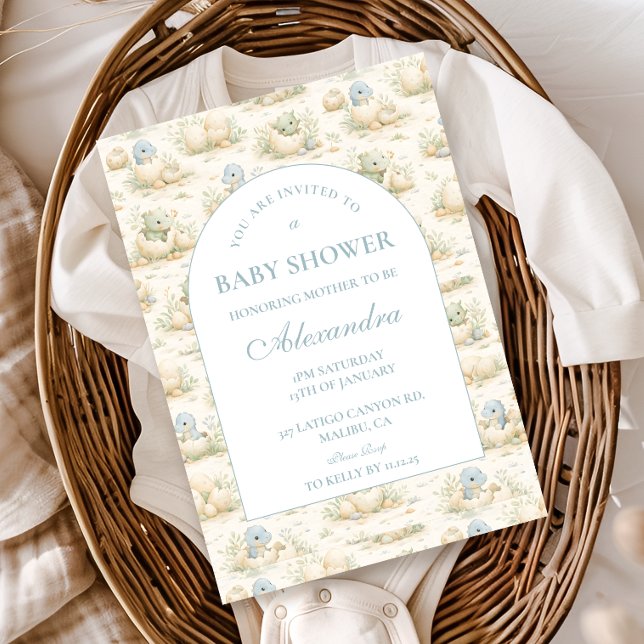 Convite Cute Blue Dino Nursery Baby Shower (Criador carregado)