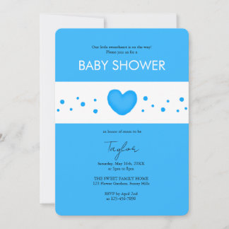 Convite Cute Blue Heart Baby Shower Invitation