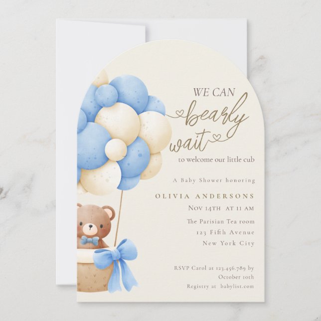 Convite Cute Blue We can Bearly Wait Baby Shower (Frente)