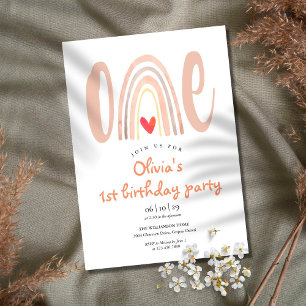 Convite Cute Boho Coração Arco-íris Aquarela 1º Aniversári