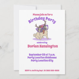 Convite Cute Boho Floral Hippie Pug A Qualquer Ano Anivers