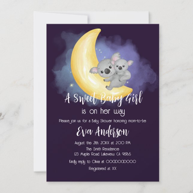 Convite Cute Boho Koalas No Chá de fraldas Da Lua (Frente)