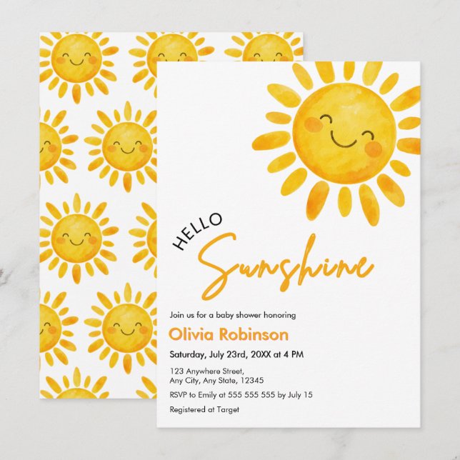Convite Cute Boho Olá Sol Babyshower  (Frente/Verso)