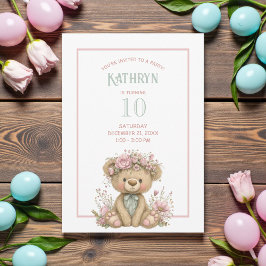 Convite Cute Boho Teddy Bear Birthday Party