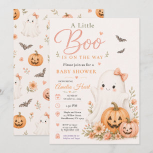 Convite Cute Boo Churrasco de Bebê Halloween Abóbora Rosa