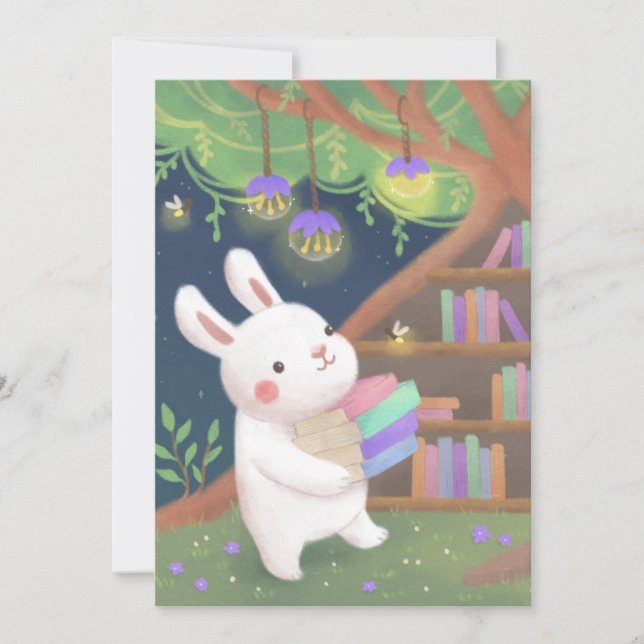 Convite Cute Bookaholic Bunny Illustration (Frente)