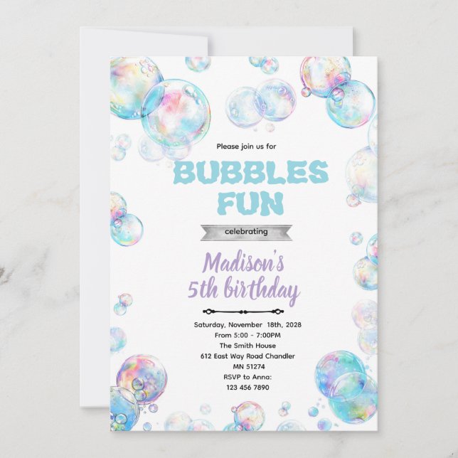 Convite Cute bubble theme party invitation (Frente)