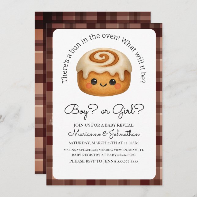 Convite Cute Bun In Oven Baby Reveal  (Frente/Verso)