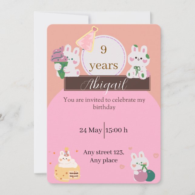 Convite Cute Bunny Birthday Invitation (Frente)