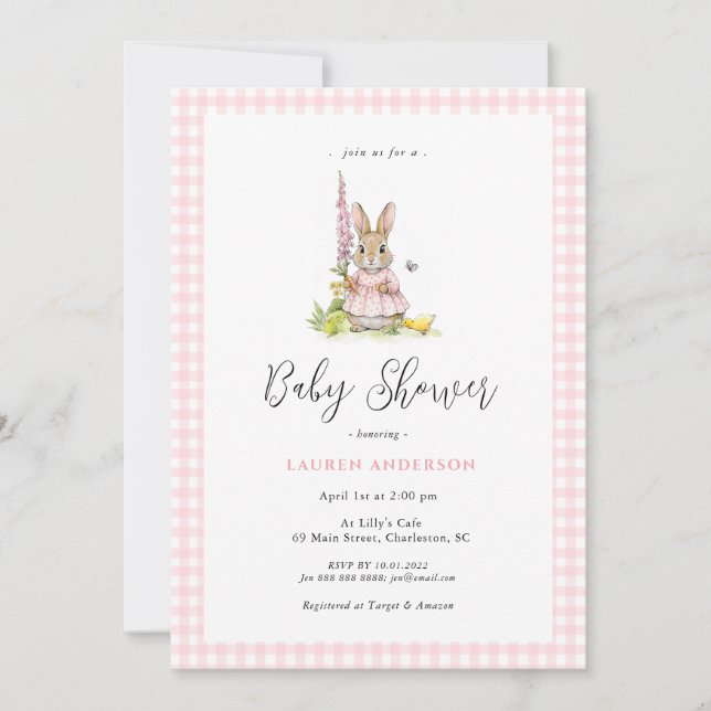 Convite Cute  Bunny Blue Baby Girl Shower  (Frente)