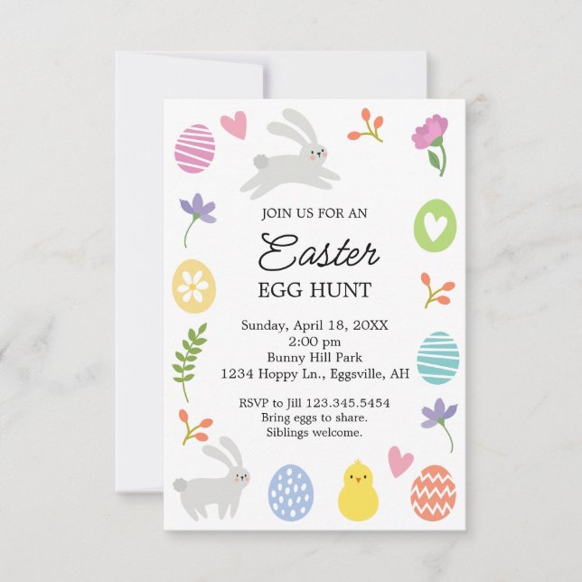 Convite Cute Bunny Border Easter Invitation Egg Hunt (Frente)