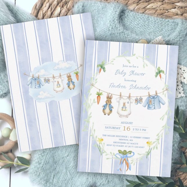 Convite Cute Bunny Boy Clothesline Baby Shower (Criador carregado)