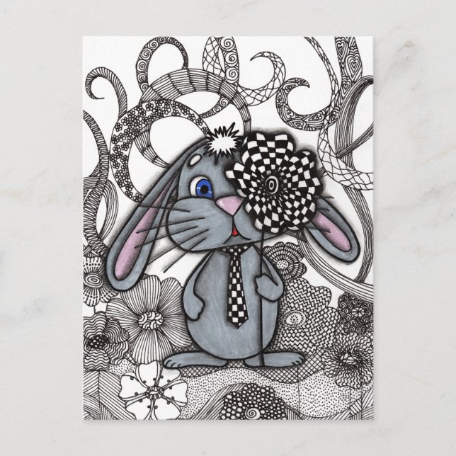 Convite Cute Bunny Coelho Desenhado à Mão Zen Dood (Frente)