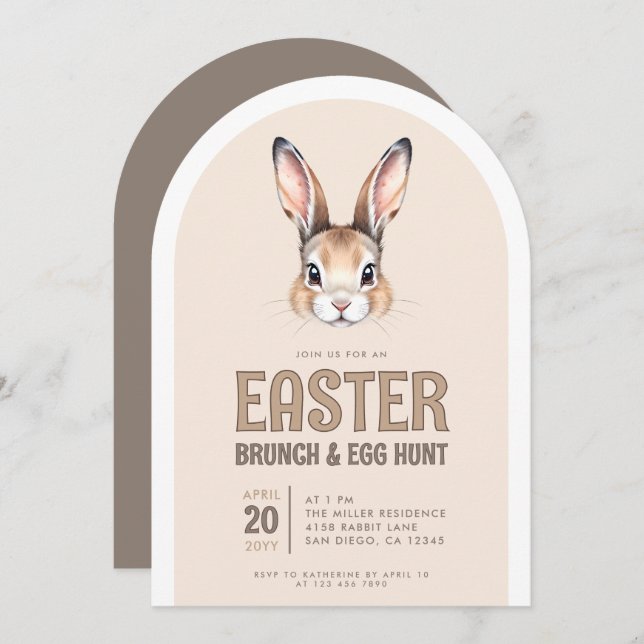 Convite Cute Bunny Face Páscoa Brunch e Ovo Hunt (Frente/Verso)