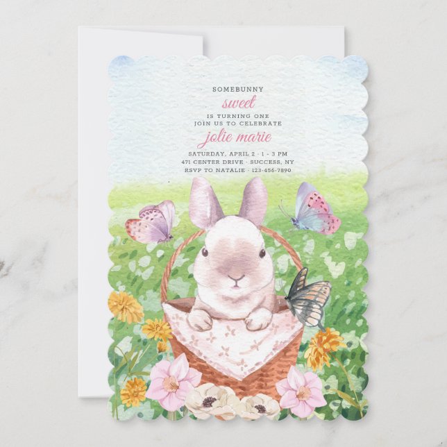 Convite Cute Bunny in Basket Invitation (Frente)
