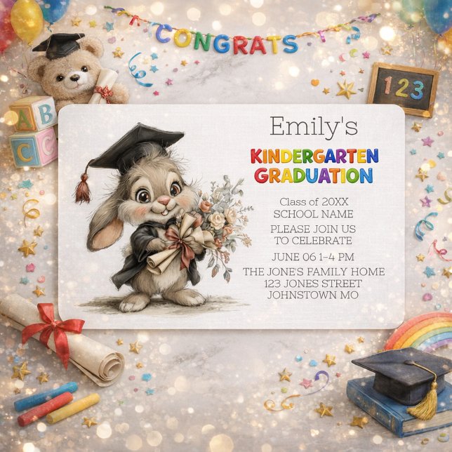 Convite Cute Bunny Kindergarten Graduation Invitation (Criador carregado)