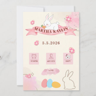 Convite Cute Bunny Pastel Template Baby Shower
