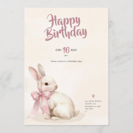 Convite cute Bunny rabbit pink birthday party invitation