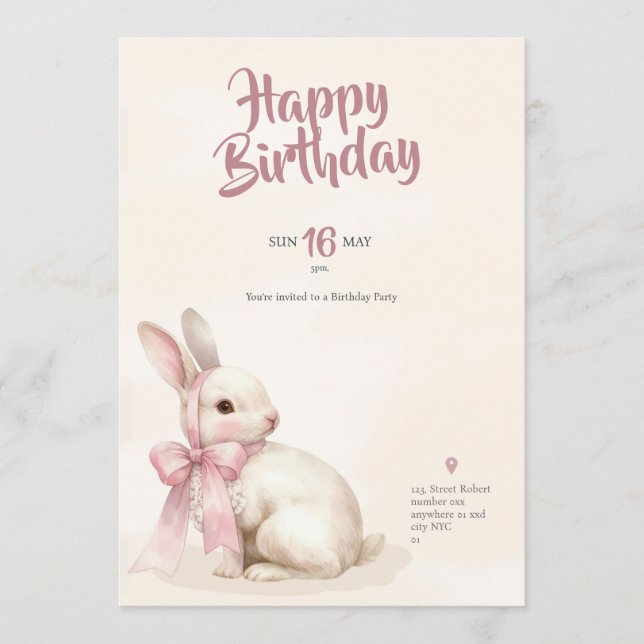 Convite cute Bunny rabbit pink birthday party invitation (Frente)
