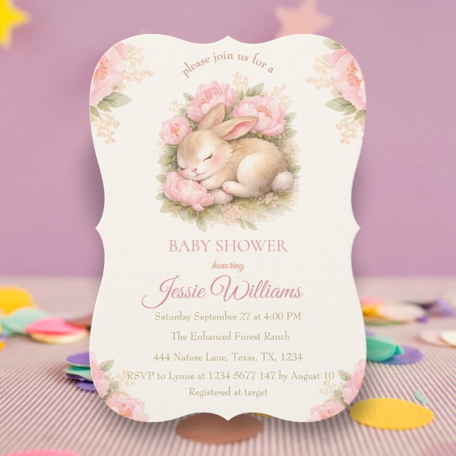 Convite Cute Bunny Rabbit Pink Blush Baby Shower (Criador carregado)