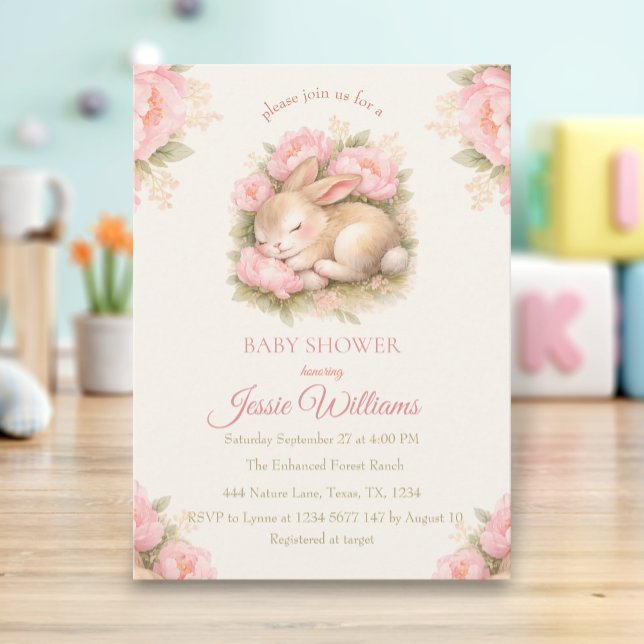 Convite Cute Bunny Rabbit Pink Blush Baby Shower (Criador carregado)