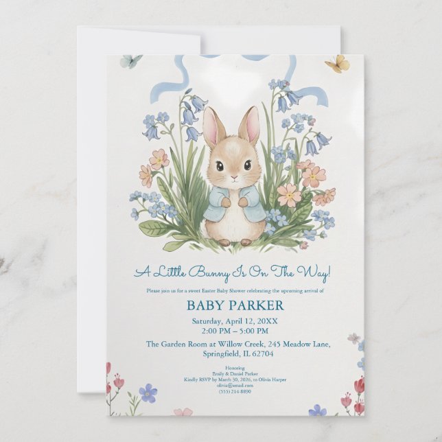 Convite Cute Bunny Spring Floral Baby Shower (Frente)