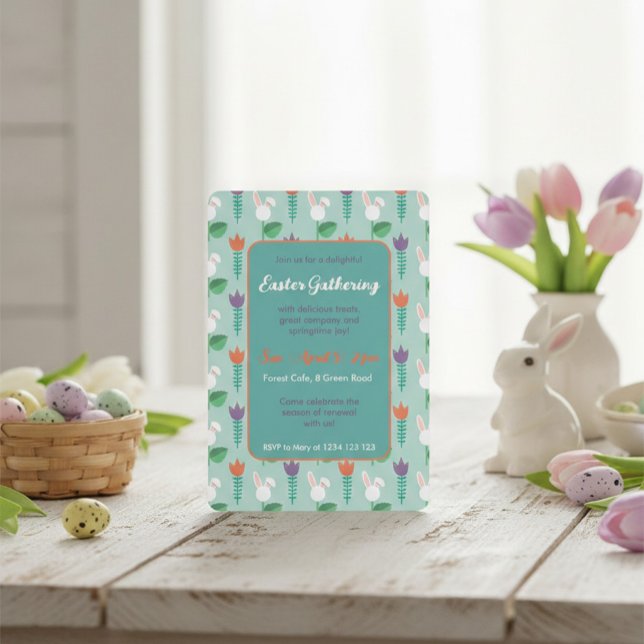 Convite Cute Bunny & Tulip Easter Gathering Invitation  (Criador carregado)