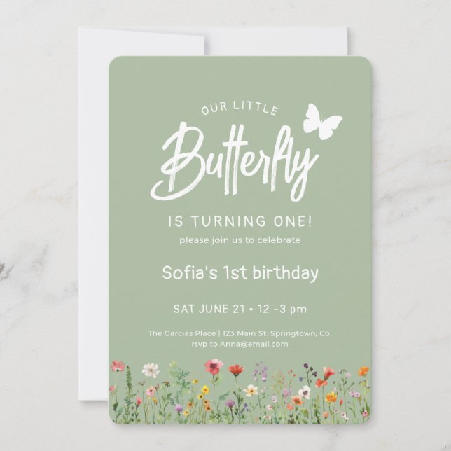 Convite Cute Butterfly First Birthday Invitation (Frente)