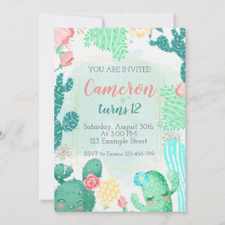 Convite Cute Cactus Birthday Invitation