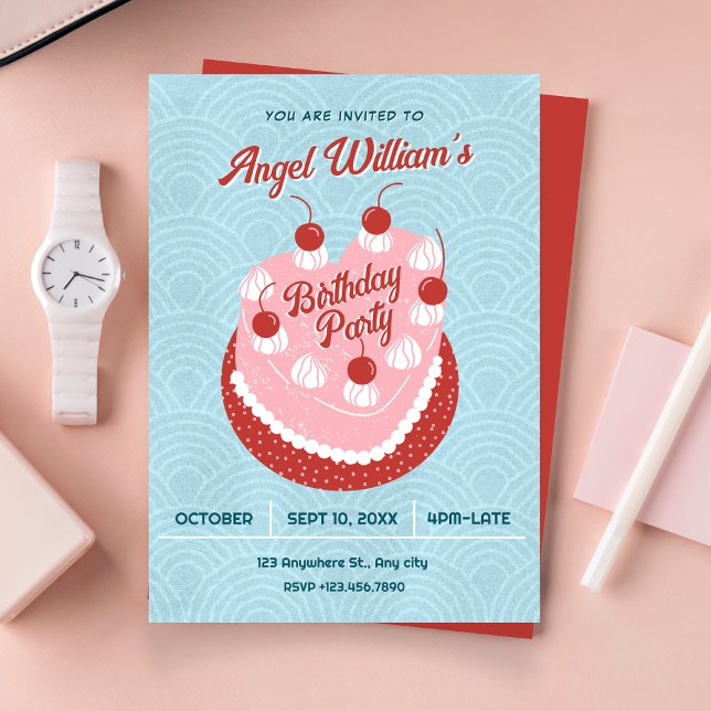 Convite Cute cake heart birthday (Criador carregado)