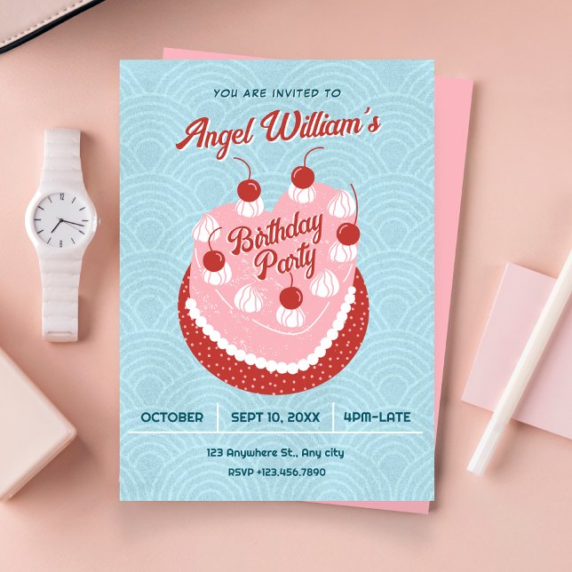 Convite Cute cake heart birthday (Criador carregado)