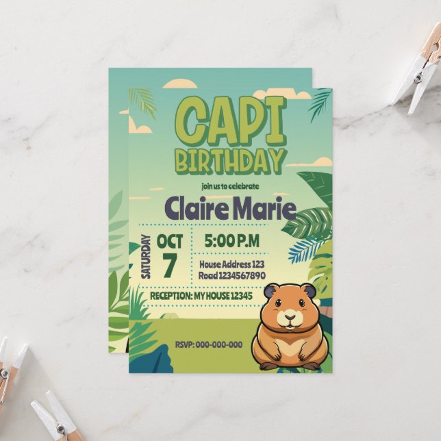 Convite Cute CAPIBARA Invitation (Frente/Verso In Situ)
