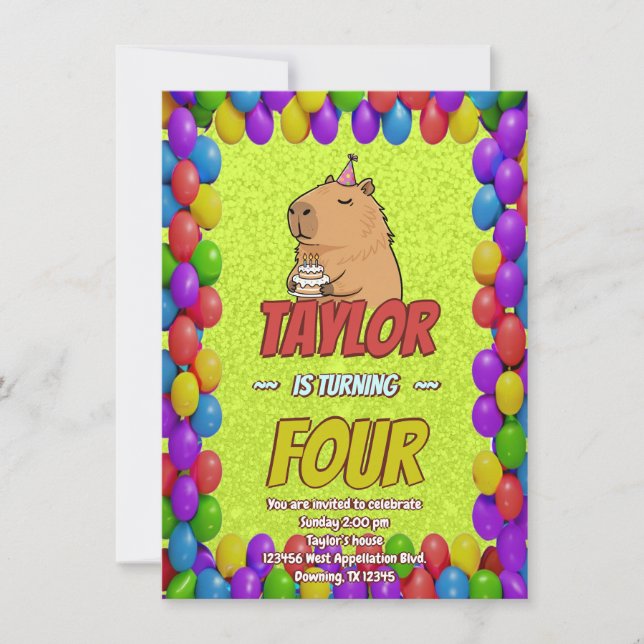 Convite Cute Capybara Birthday Party Invitation (Frente)