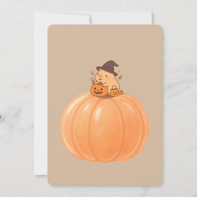 Convite Cute Capybara Pumpkin Halloween Card (Frente)