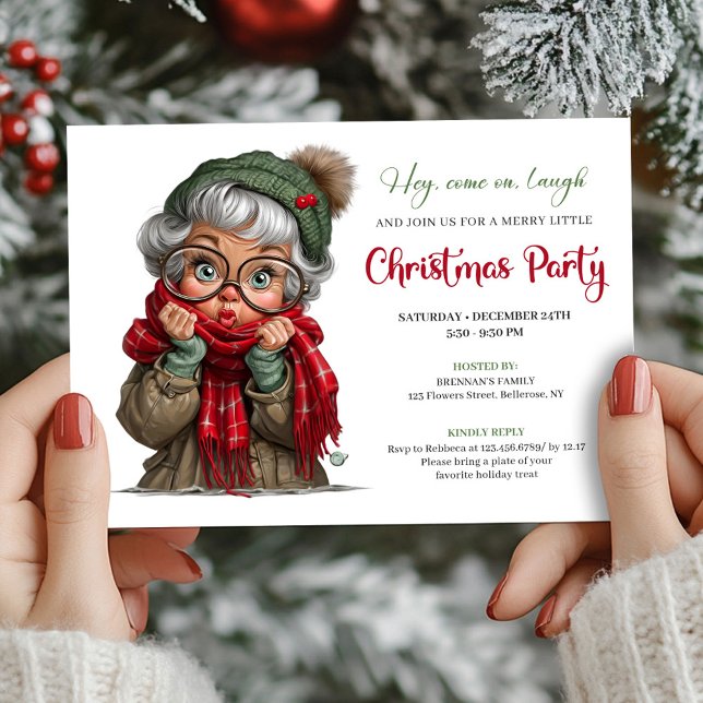 Convite Cute Cartoon Granny Whimsical Holiday Invitation (Cute Cartoon Granny Whimsical Holiday Invitation)